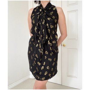 Diane von Furstenberg x BARNEYS Sleeveless Silk Dress, Black Gold Cheetah Print